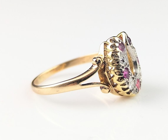 Antique Ruby and Diamond horseshoe ring, 18ct yel… - image 8