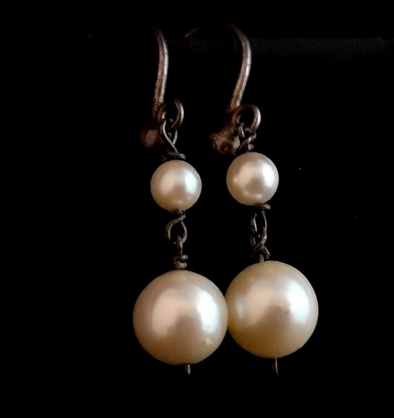 Art Deco pearl drop earrings, sterling silver - image 9