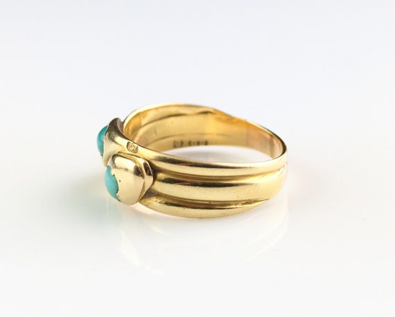 Antique 18ct gold double snake ring, Turquoise, V… - image 6