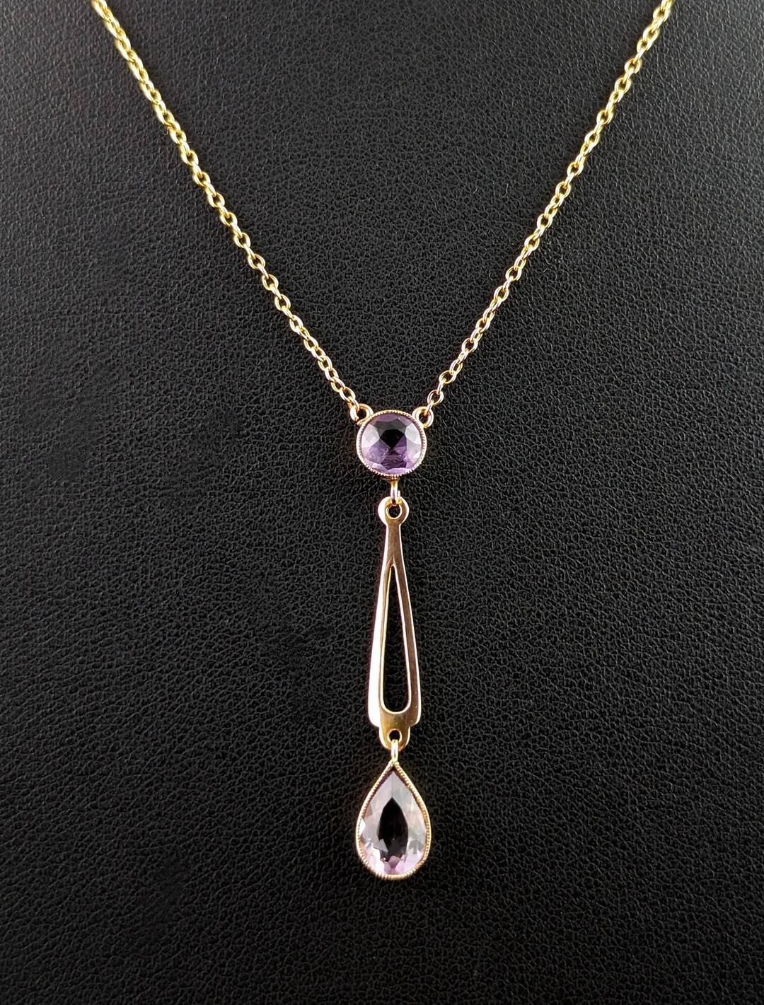 Antique Amethyst Drop Necklace 9ct Gold Lariat Etsy