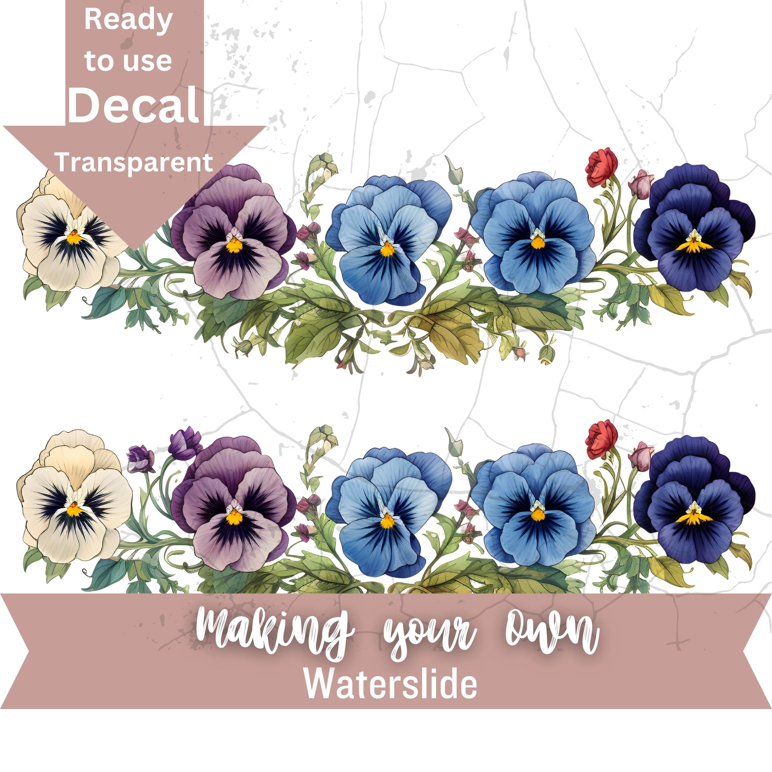 Laser Printed Waterslide Decal Pansy Pansies Borders PB609 Ready to Use Make It Your Own Upcycle