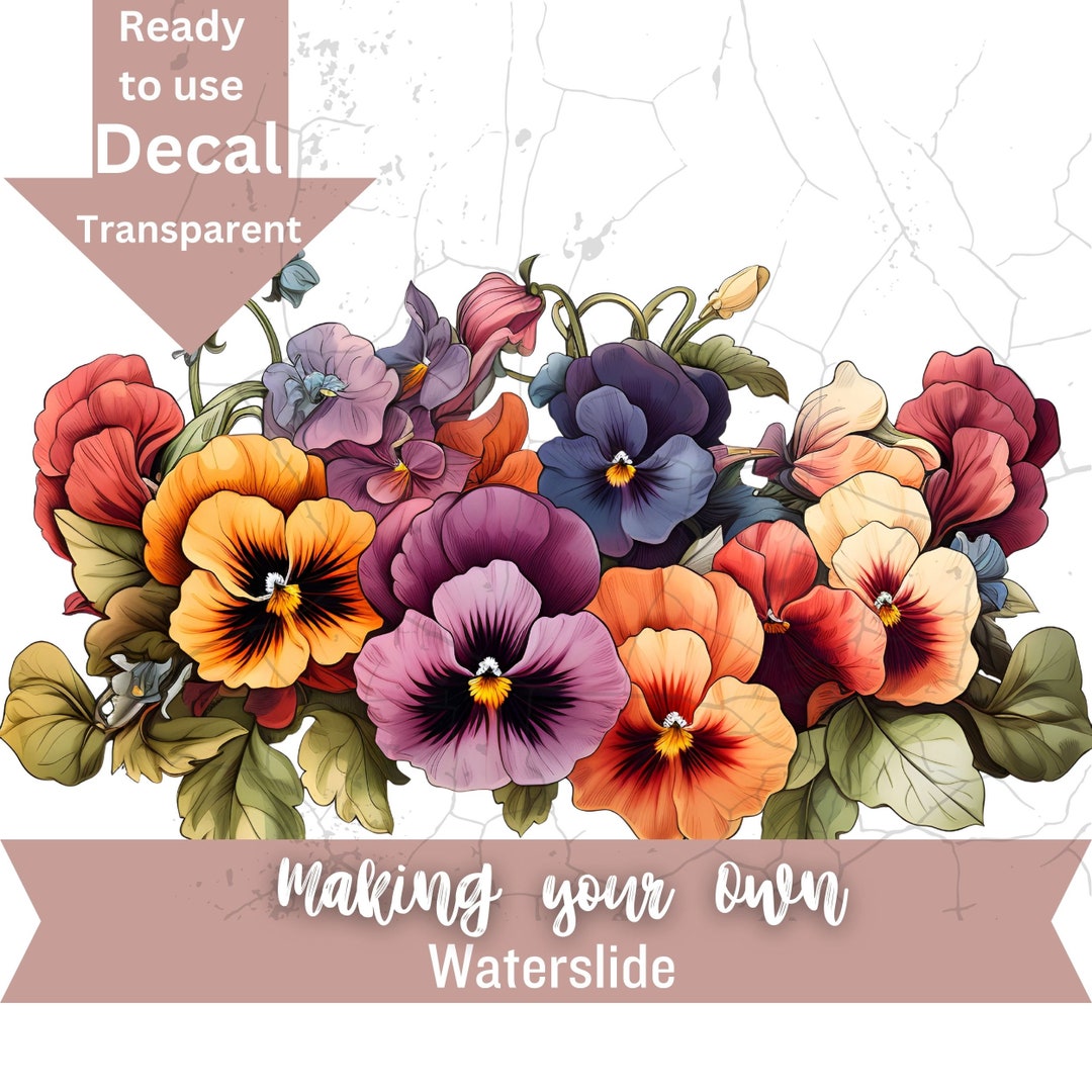 Laser Printed Waterslide Decal Pansy Pansies Borders PB604 Ready to Use Make It Your Own Upcycle