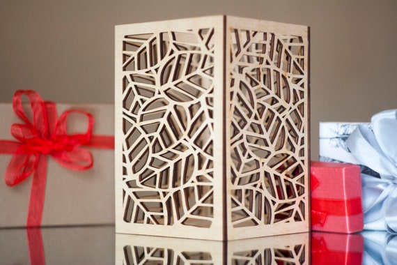 Moon Flower laser cut wood tea light holder Tea light candle included. 2.5x2.5x3