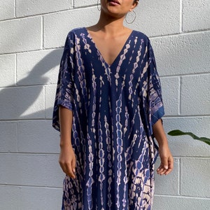 Dark Blue With Purple Tie Dye Kaftan CM-3 ~  Plus Size Caftans For Women, Rayon Kaftan, Beach Dresses, Maxi Lounge Dress, Boho Resort Wear