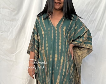 Green w/Black Midi Kaftan For Women FR-23 ~ Resort Wear, Tunic Dress, Maternity Caftan Dress, Summer Style Dress, Pregnancy Wear, Vacation