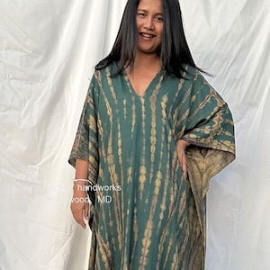 Green w/Black Midi Kaftan For Women FR-23 ~ Resort Wear, Tunic Dress, Maternity Caftan Dress, Summer Style Dress, Pregnancy Wear, Vacation