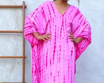 A-30 Pink Tie Dye Kaftan, Summer party dress, kaftan, Beach wear, Tie dye dress, Vacation dress, Maxi dress, Resort wear, Length