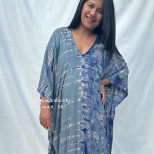 Gray w/Blue Midi Kaftans FR-22 ~ Resort Wear Plus Size, Summer Style Caftan, Vacation Tunic, Womens Summer Dresses, Tropical Dress, Cruise