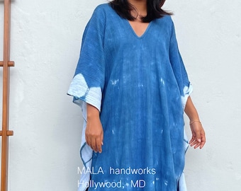 I-4 Indigo Blue Tie Dye Kaftan, Beautiful dress, Lounge wear, Boho clothing, Gown dress, Boho kaftan, Caftan, Oversized, Cotton Kaftan