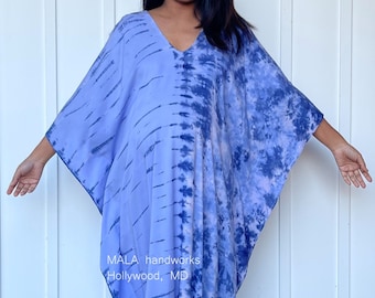 Lavender with Blue Tie Dye Kaftan A-84  caftan  beach  resort  vacation  cruise  pool  party  lounge  home  work at home