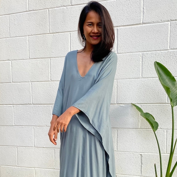Mala Gray Solid Kaftan For Women ~ A-111 Plus Size Caftans, Rayon Kaftan Luxury, Long Batwing Kaftan Dress, Lounge and Sleepwear, Vacation