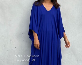 A-68 Royal Blue Kaftan, Resort dress,Summer party dress, kaftan, Beach wear,  Home dress, Vacation dress,Roomy dress, Length option