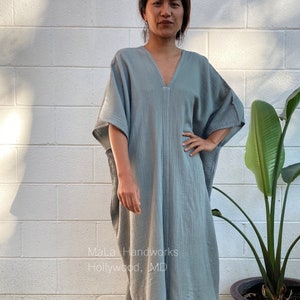 Sage Double Gauze Baumwolle Kaftan Luxus Für Frauen DG-3 ~ Plus Size Kaftan Kleid Lounge und Nachtwäsche ~ Frühlings Hauskleid Für Bali Urlaub