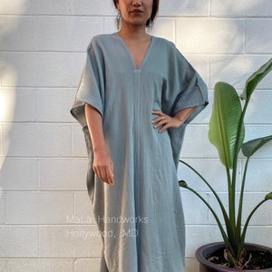 DG-3 Sage Double Gauze Cotton  Kaftan - One size fit most cotton kaftan