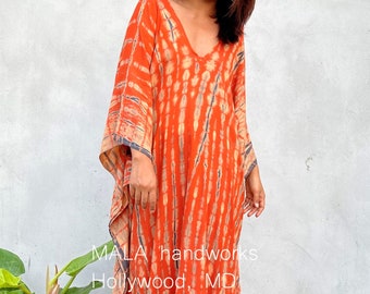 Orange Tie Dye With Black Kaftan For Women A-3 ~ Caftan Moroccan, Plus Size Kaftan, Maxi Boho Dress, Beach Wedding Guest Dress,Vacation Wear