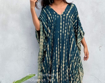 Green Tie Dye Kaftan A-45  ~ Shibori Kaftan Dress, Boho Caftans For Women, Plus Size Clothing, Wedding Guest Dress, Beach Kaftan,Loose Dress