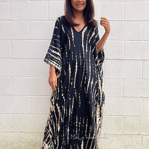 A-1 Black Tie Dye Kaftan, caftan, Tie dye dress, Resort wear, cruise, Lounge wear, Slow fashion, One size plus dress,Home wear, Length