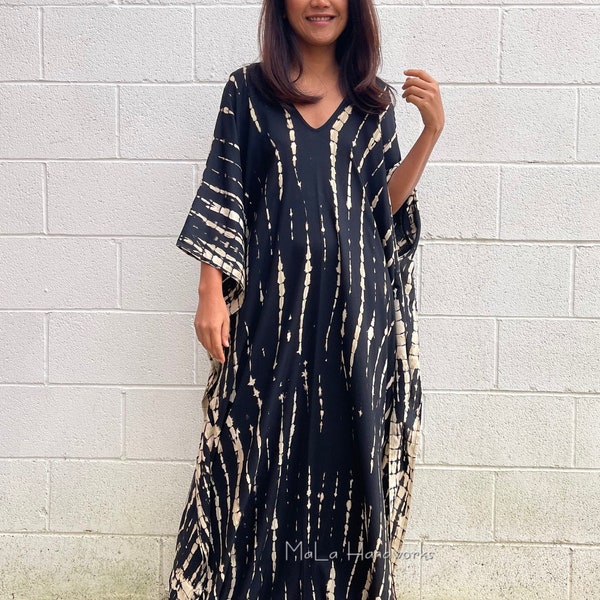 A-1 Black Tie Dye Kaftan, caftan, Tie dye dress, Resort wear, cruise, Lounge wear, Slow fashion, One size plus dress,Home wear, Length