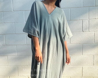 Sage Midi Kaftan For Women DS-3 ~ Gauze Cotton Caftan, Plus Size Clothing, Beach Caftan Dress, Womens Summer Dresses, Swimsuit Cover Up