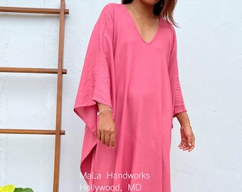 A-40 Pink Kaftan, caftan, beach, resort, vacation, cruise, pool, party, lounge, home, work at home