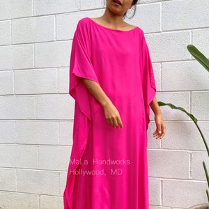 AC-19 Pink Fuchsia Boat Neck Kaftan, caftan, beach, resort, vacation, cruise, pool, party, lounge, home, work at home