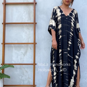 Zwart met gebroken witte tie-dye kaftan CM-18 ~ kaftans voor vrouwen, plus size kleding, zwangerschapsjurk, kaftan jurk zwangerschap, voedingsjurk, lounge