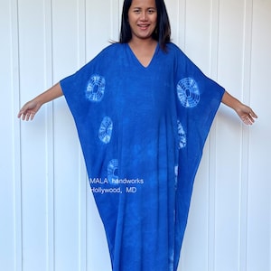 Indigo Tie Dye Dress I-14 ~ Blue Thailand Kaftan, Indian Dress, Luxury Lounge And Sleepwear, Natural Dyed Caftan, Plus Size Mumu Dress, Gift