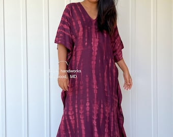 Eggplant purple tie dye kaftan, Beach wear, Caftan dress One-Size-Regular N-26