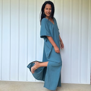 DG-9 Green Teal  Double gauze kaftan - One size fit cotton kaftan