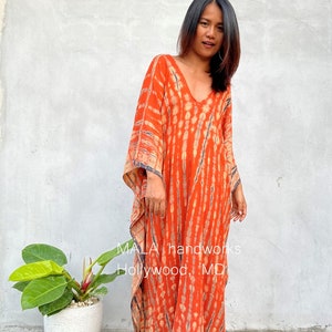 Womens Orange Dresses, Tie Dye With Black Kaftan Luxury A-3 ~ Maxi Moroccan Caftan Dress, African Dress, Plus Size Kaftan, Resort Gown