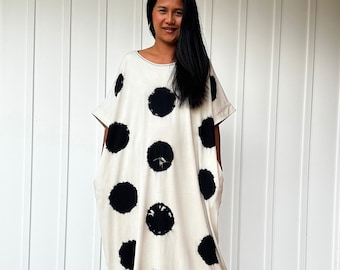 Off White With Tie Dye Kaftan Dress For Women Alice-2 ~ Fine Jersey Cotton Caftan, Plus Size Beach Cover Up Dresses For Women,Dubai Clothing