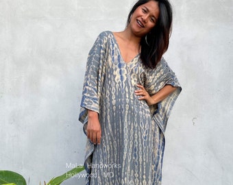 Gray With Blue Tie Dye Kaftan Dress For Women A-41   Plus Size Moroccan Caftan Dress Best Wedding Womens Clothing   Beach Kaftan Luxury