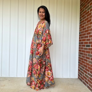 Baumwoll Blumen bedruckter Kaftan E-38 ~ Hawaiian Kaftan, Womens Cruise Wear, Tropisches Urlaubskleid, Boho Chic Kleidung, Bali Urlaubskleid