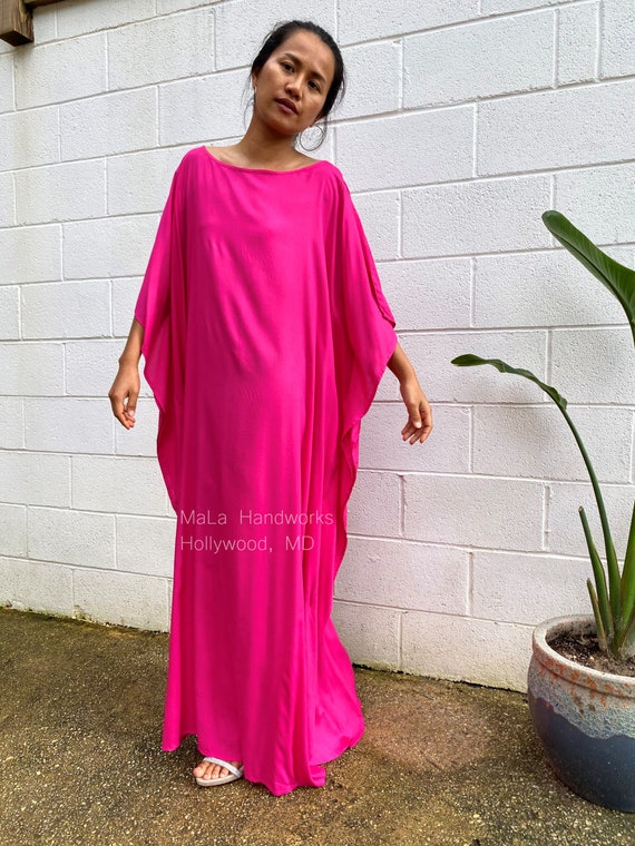 AC 19 Pink Fuchsia Boat Neck Kaftan Caftan Beach Resort Vacation Cruise Pool Party Lounge Home Work at Home Etsy