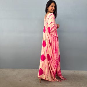 A-128 Fuchsia Tie Dye Kaftan, caftan, beach, resort, vacation, cruise, pool, party, lounge, home, work at home