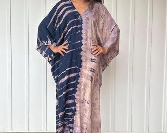 Hand-Dyed Rayon Kaftan – V-Neck Resort Maxi Dress