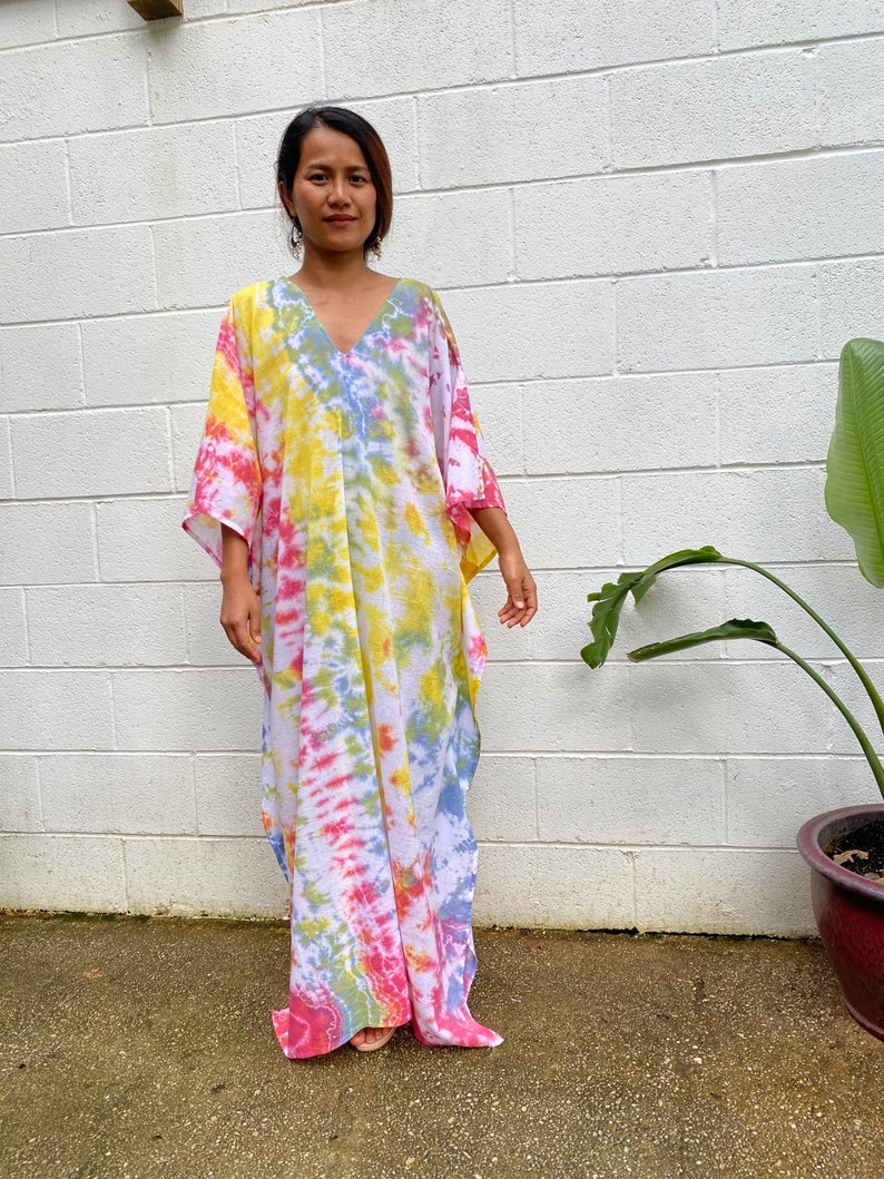 O. COTTON GAUZE KAFTAN Summer dressTie dyed Hand tie dyed Etsy
