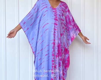 Lavender With Pink Tie Dye Kaftan Dress A-83 ~ Mumu Caftans Lounge Gown For Women Gift For Her ~ African Maxi Dress ~ Plus Size Clothing
