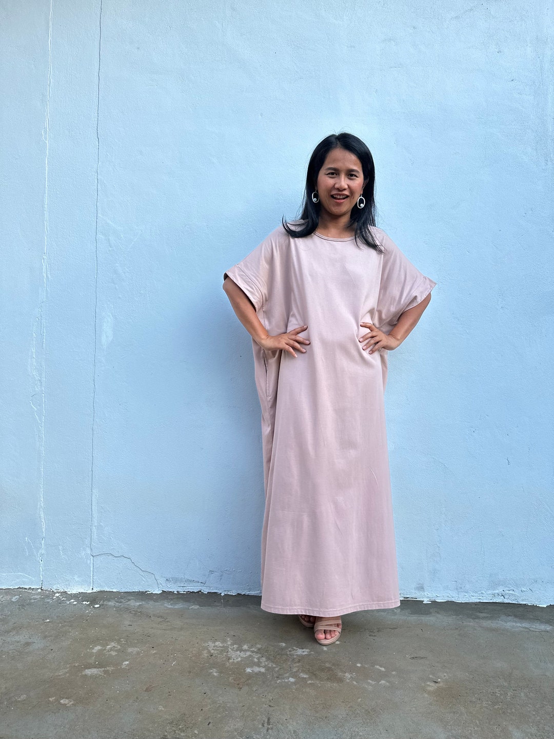 Alice15 Light Brown Fine Jersey Cotton Kaftan Dress Etsy