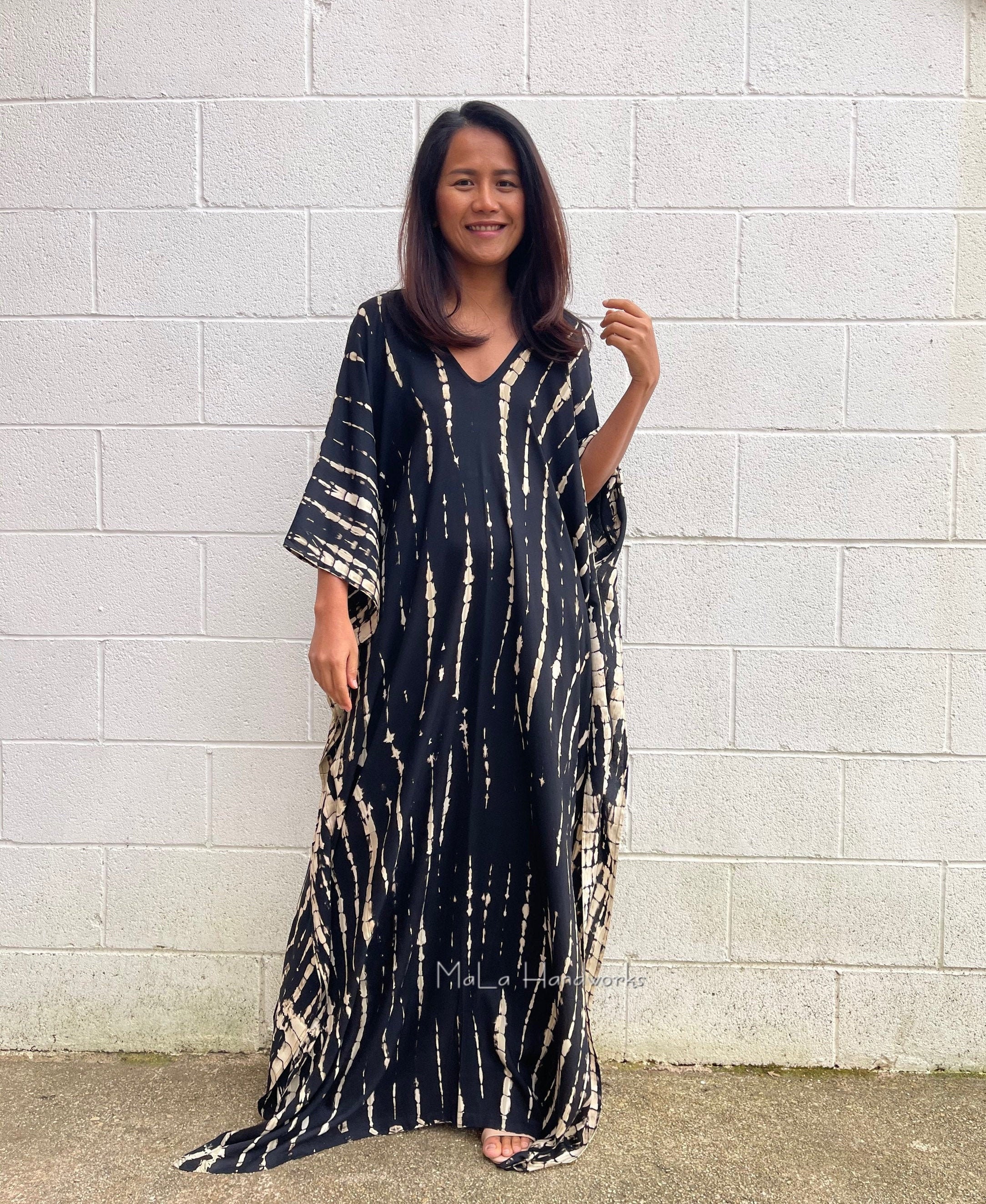 A-1 Black Tie Dye Kaftan, Caftan, Tie Dye Dress, Resort Wear, Cruise,  Lounge Wear, Slow Fashion, One Size Plus Dress,home Wear, Length 