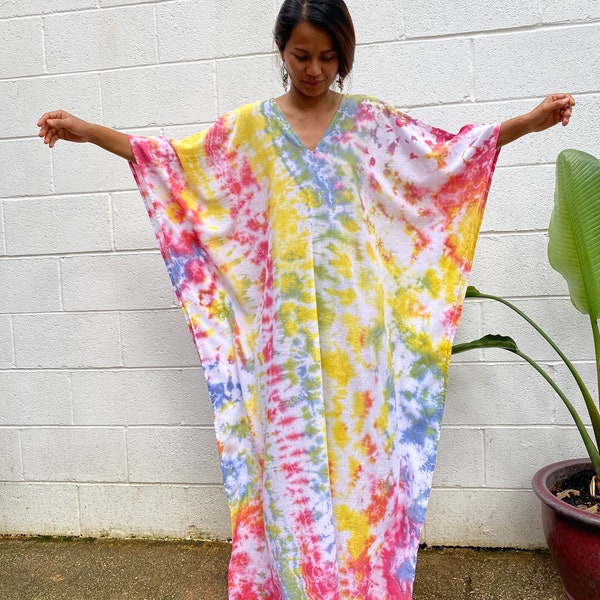 O-1 Sheer Cotton Gauze, Summer dress,Tie dyed, Hand tie dyed dress, Beach wear, Lounge wear, Summer wear, Beach party dress