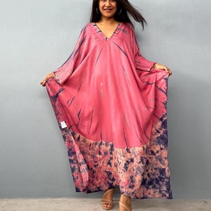 Rozeroze tie-dye met zwarte kaftan kaftan strandresort A-145