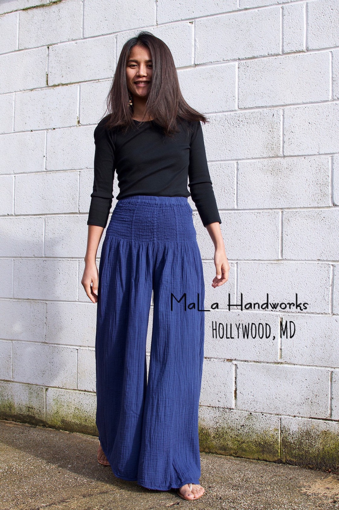 V6 Indigo Blue Double Gauze Pants wide Leg Pants resort Pants lounge