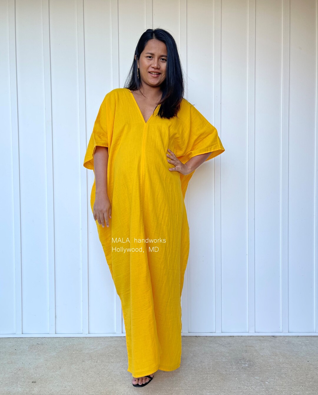 DP22 Yellow Double Gauze Kaftan One Size Fits Most Cotton Etsy