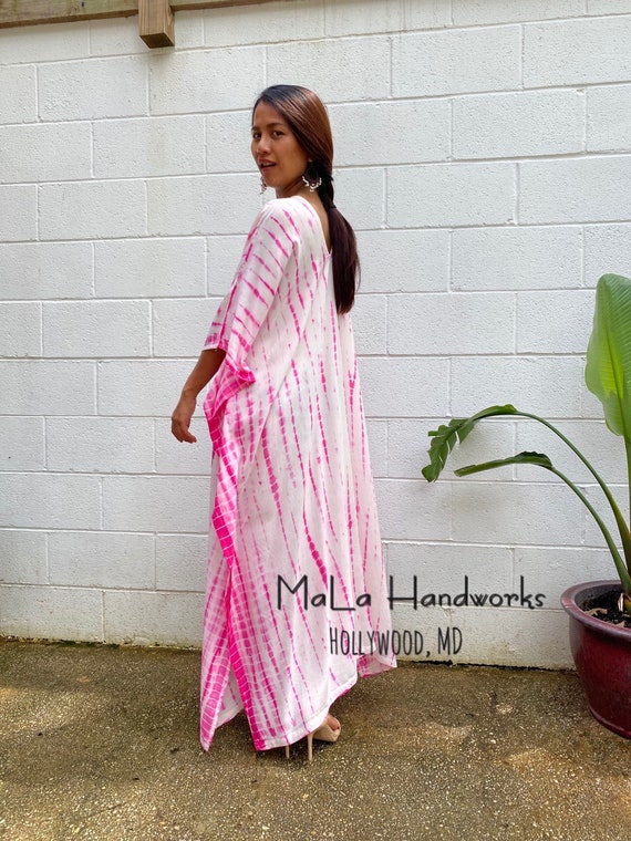 N 13 White W Pink Tie Dye Kaftan Caftan Beach Resort Vacation