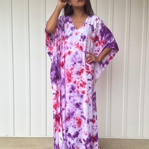 AA- Rainbow Tie Dye Rayon Kaftan,  beach, resort, vacation, cruise, pool, party, lounge, home, work at home