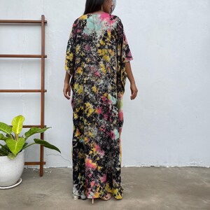 Black w/ Rainbow Tie Dye Boat Neck Kaftan AC-15 ~ Caftans For Women, Plus Size Clothing, Womens Summer Dresses, Beach Caftan, Cocktail Wear image 6