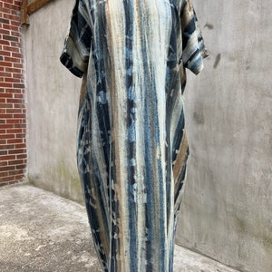 U-2-4 Midi cotton dress, hand painted fabric pattern, natural dye, One of a kind