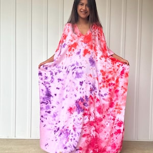 AA- Rainbow Tie Dye Rayon Kaftan,  beach, resort, vacation, cruise, pool, party, lounge, home, work at home