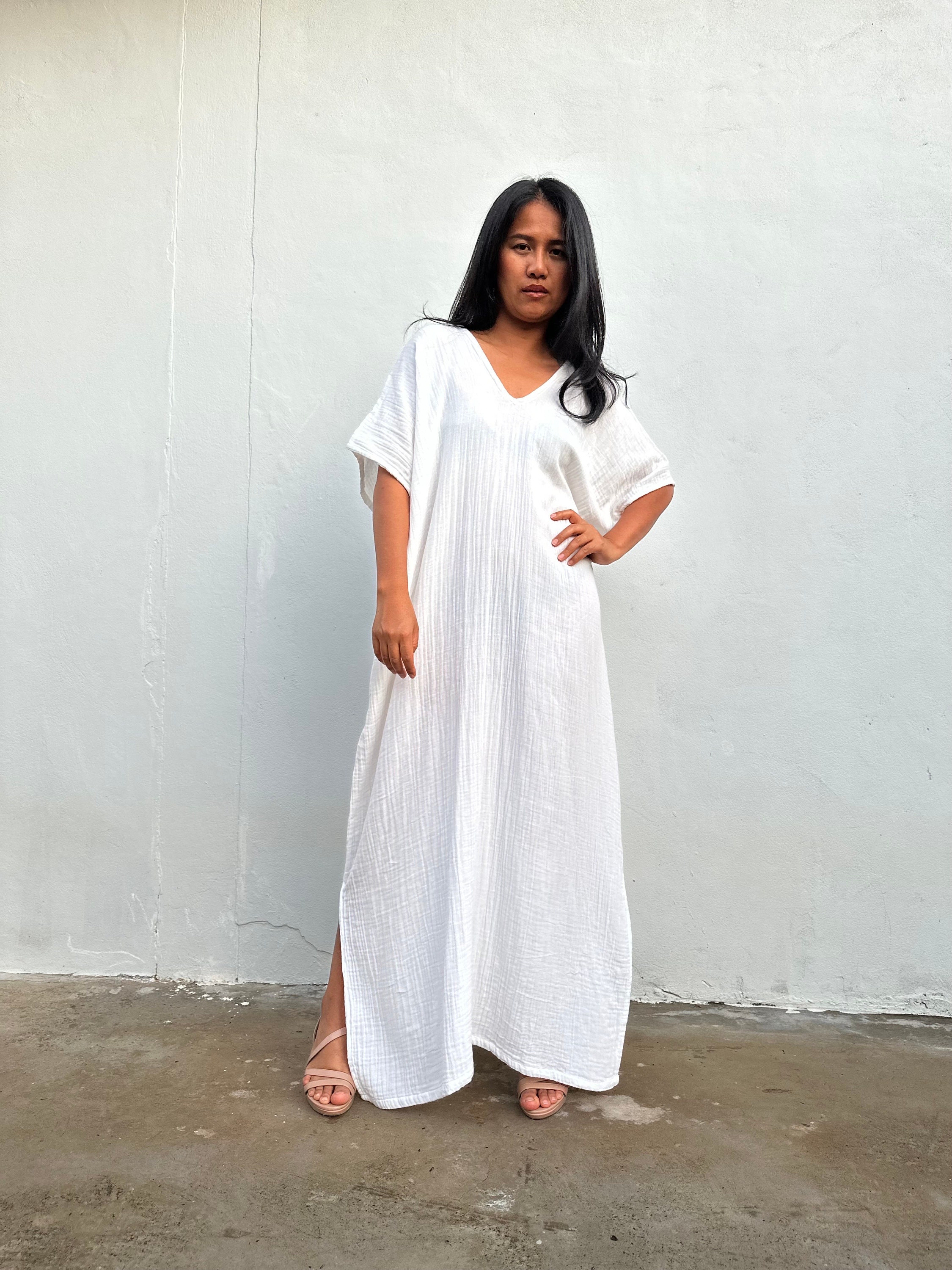 Double Gauze Cotton Kaftan Dress DD-6 - Womens Summer